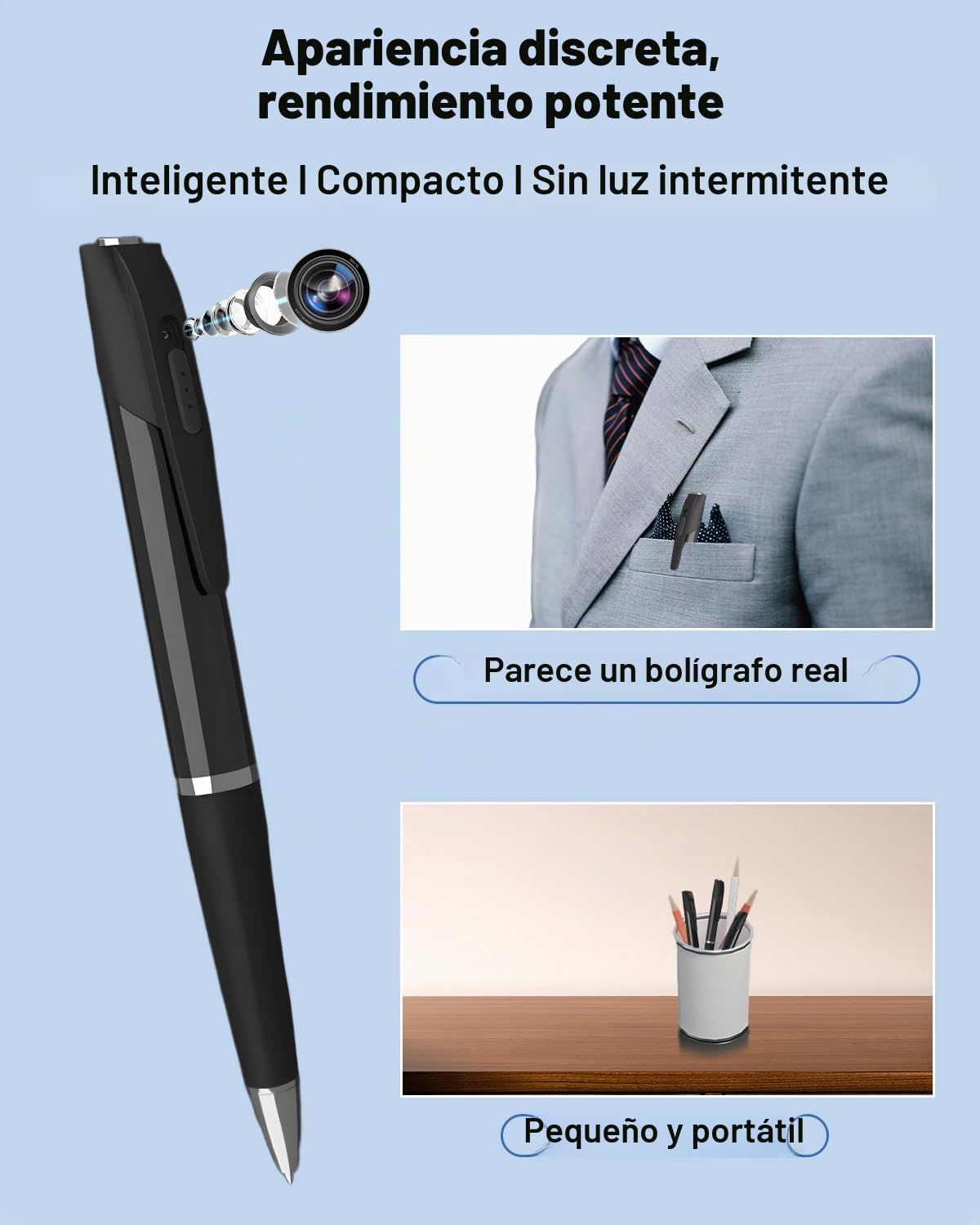 Bextgoo Mini Camara Espia, 1080P HD Camara Espia Oculta Sin WiFi con Tarjeta TF de 64GB, Grabación en Bucle y Marcado de Fecha, Vídeo y Fotos, Bolígrafo Espia para Interior y Exterior