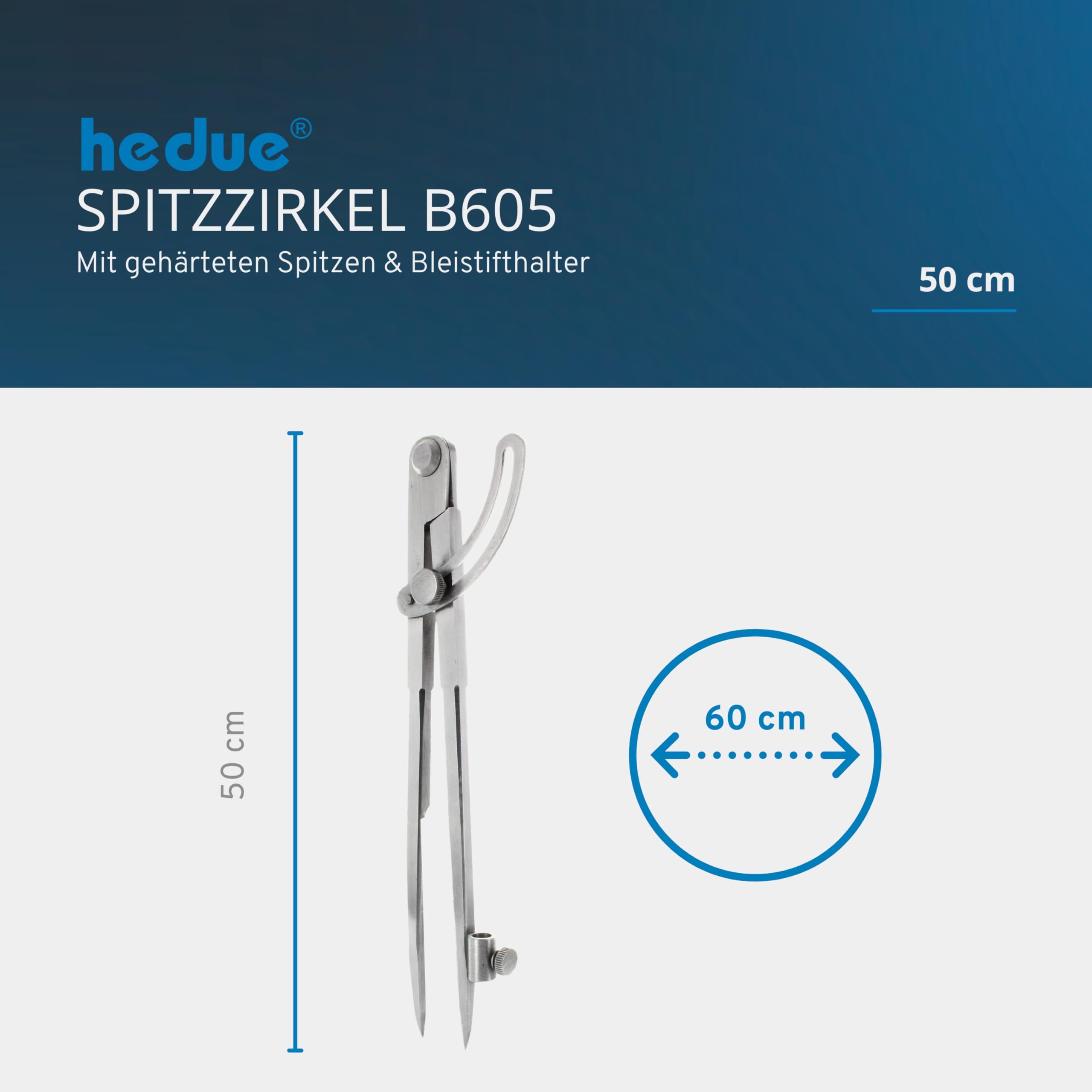 Spitzzirkel B605 - Anreißzirkel mit Stifthalter & Stellbogen, Tischler Zirkel Holzbearbeitung, Stechzirkel aus gehärtetem Stahl, 500 mm