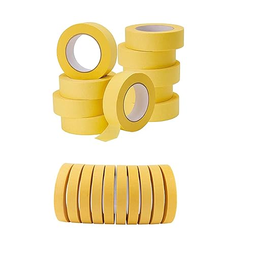 Lichamp Paquete de 10 cintas de enmascaramiento amarillas para repintado automotriz de 0.7 pulgadas y 10 unidades de cinta de enmascarar de acabado