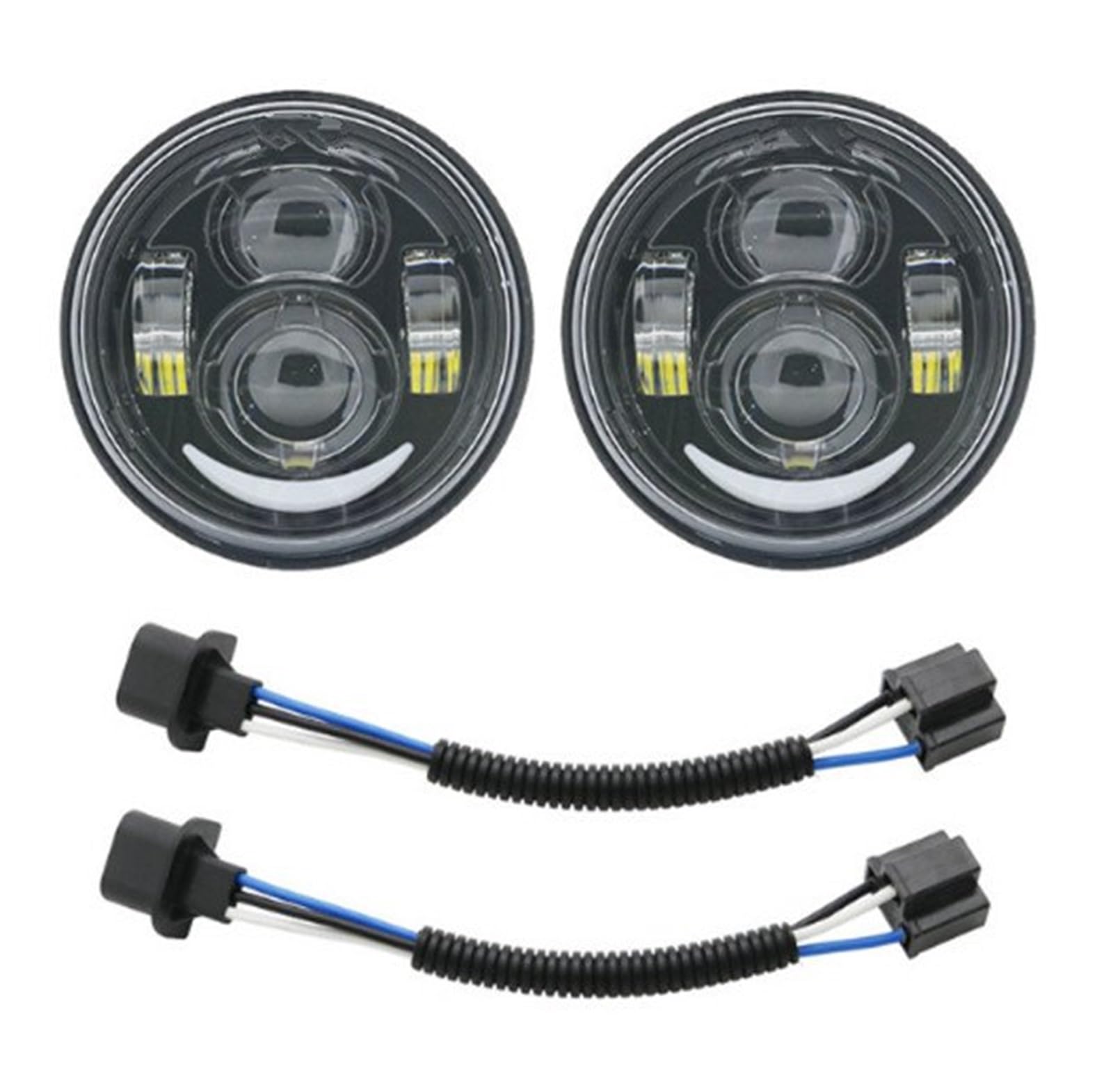 Proyector Moto Faros Delanteros Dobles LED De 4,5" con Luces Circulación Diurna DRL Y,65" H4 para Motocicletas FXDF Faro Motocicleta(with DRL Black1 H13)