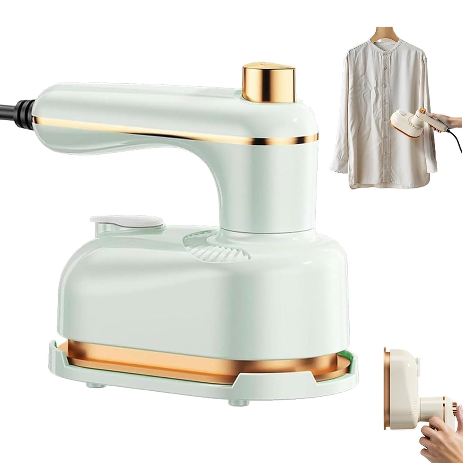 Plancha de vapor portátil 2 en 1 con base anti-escaldaduras, vaporizador compacto para ropa, 1000 W, calentamiento rápido en solo 5 segundos, miniplancha de viaje ideal para el hogar y el dormitorio, color verde