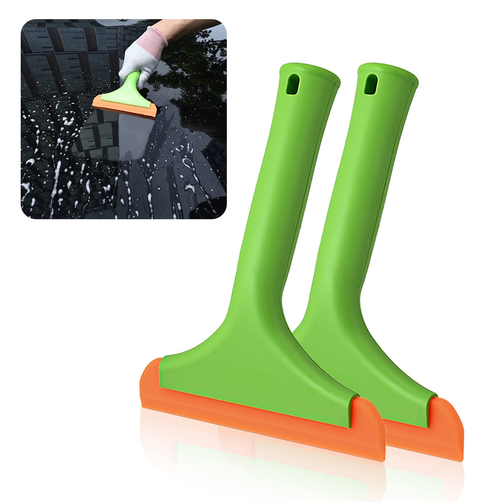 MAKINGTEC Silicone Small Squeegee, Flexible Rubber Squeegee,Shower Squeegee W/Non-Slip Handle Auto Water Blade Window Tint Squeegee for Car Windshield Mirror Glass Door Bathroom 2PCS (Green)