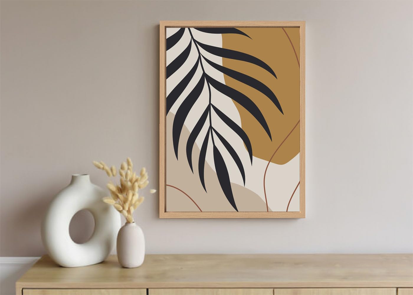 Verre Art Printed Framed Canvas Painting for Home Decor Office Wall Studio Wall Living Room Decoration (10x14 inch Wooden Floater Frame) - Black Fern Leaf Botanical Abstract