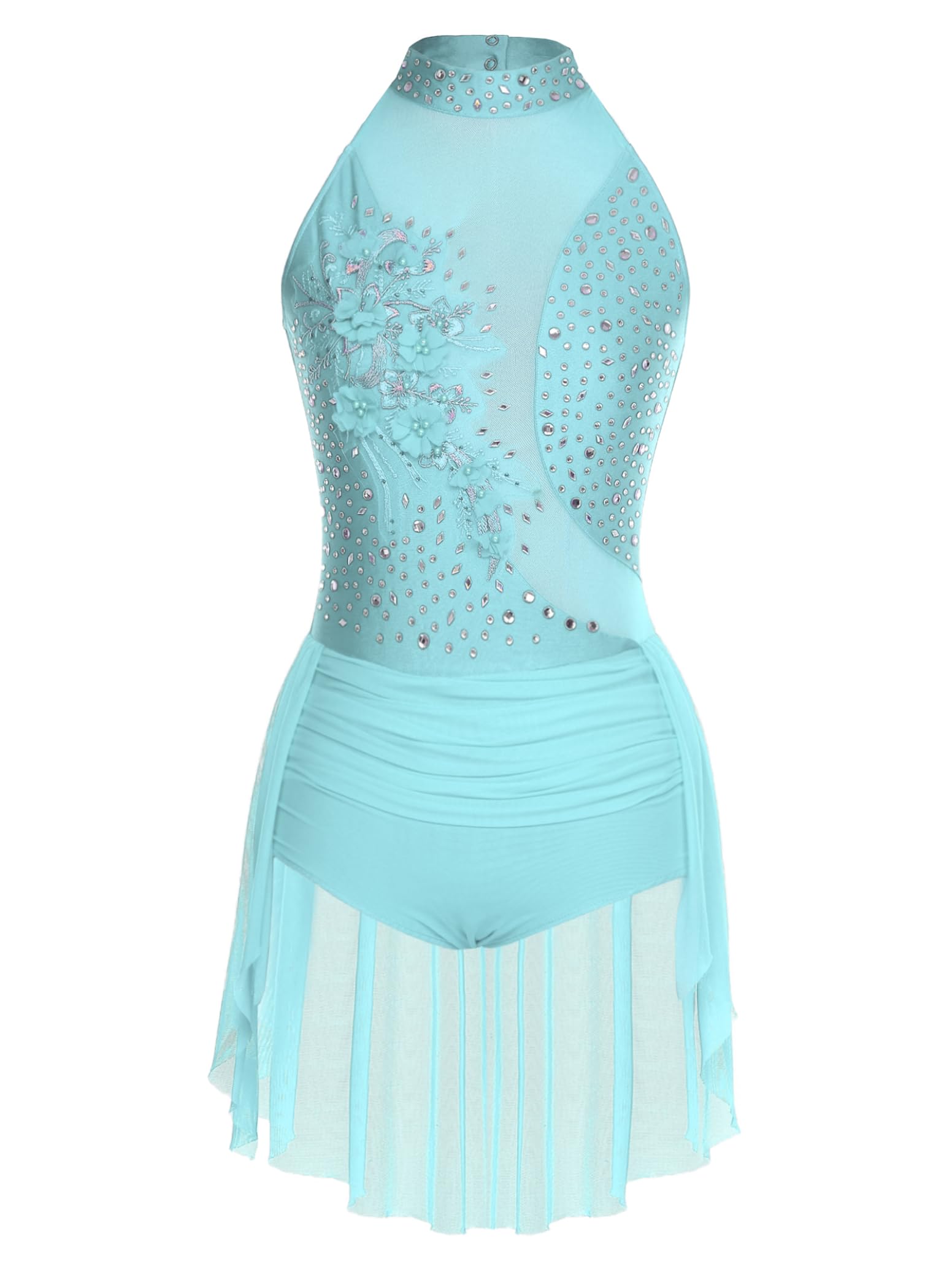 inlzdz Donne Body a Pattinaggio Artistico con Paillettes e Applique 3D Leotard Ginnastica Vestito da Balletto Classica Abito da Prestazioni sul Palco Dancewear