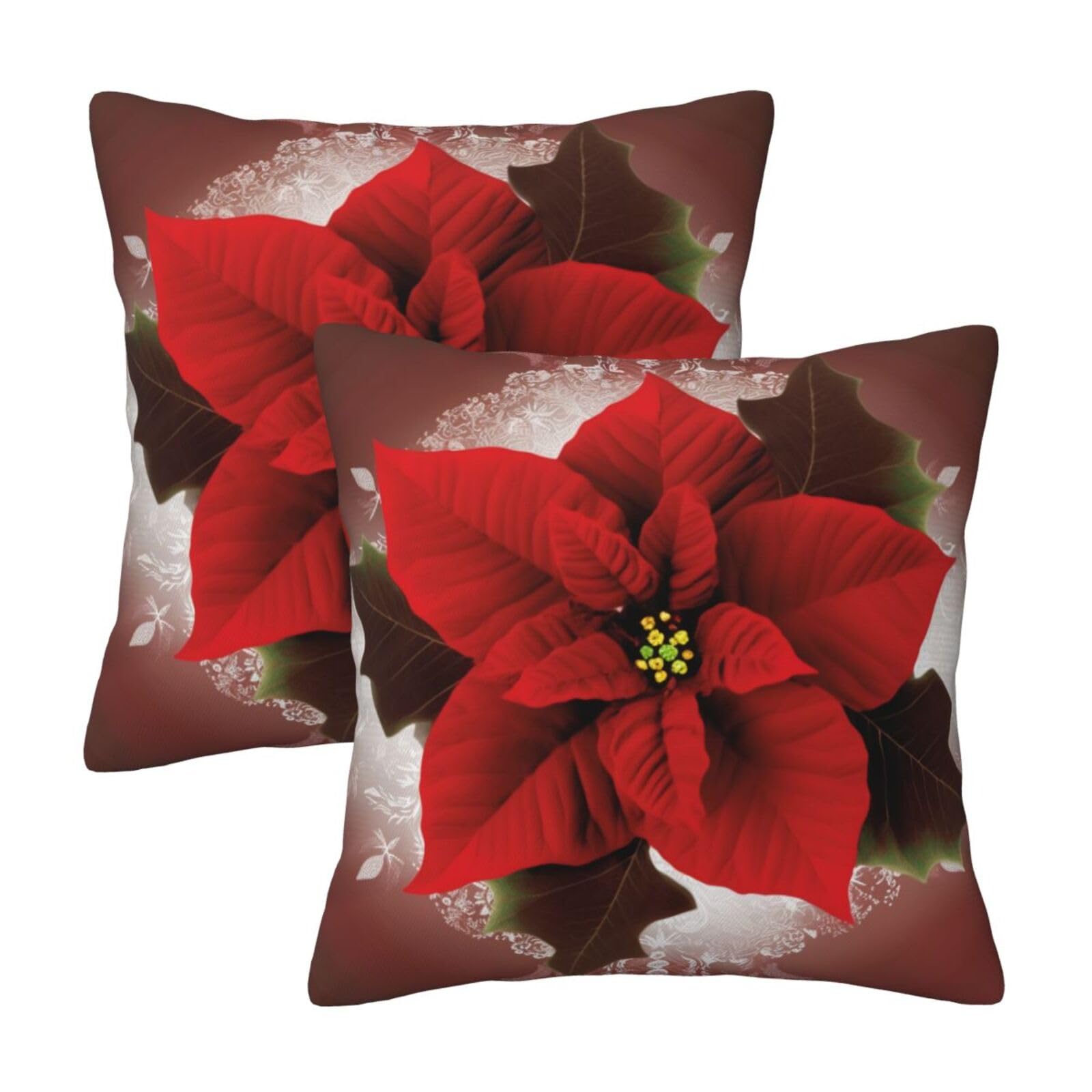 Merry Christmas Flower Throw Pillow Cases 2 Pack Square Pillowcases Soft Pillow Protectors for Couch Livingroom Sofa Bed Office Car,30x30 CM