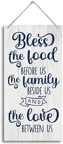 Letrero decorativo de madera para comedor, Bless the Food, placa de madera impresa para colgar, decoración rústica de pared de comedor, letreros de