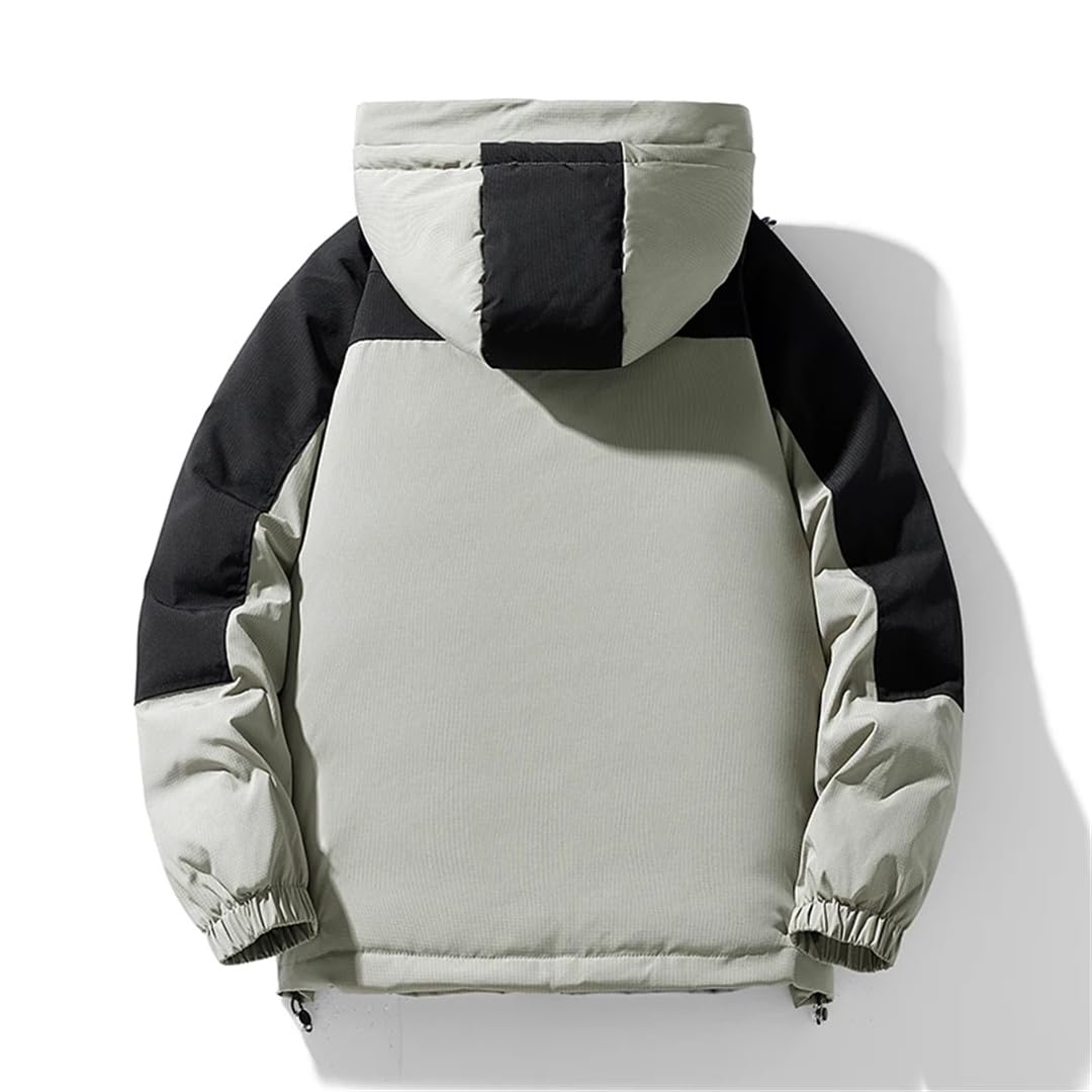Piumino da uomo con cappuccio e cerniera, caldo, spesso, leggero, casual, bianco