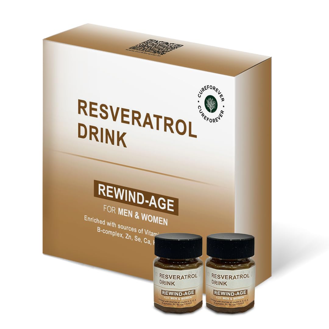 CUREFOREVER Resveratrol Drink - 20 Bottle (30ml each) | Shilajit, Natural Vitamin C, Ashwagandha & Cranberry | Tested Powerful Antioxidant with green tea extract, Anti Aging & Detoxification with aloe vera juice | For Men & Women