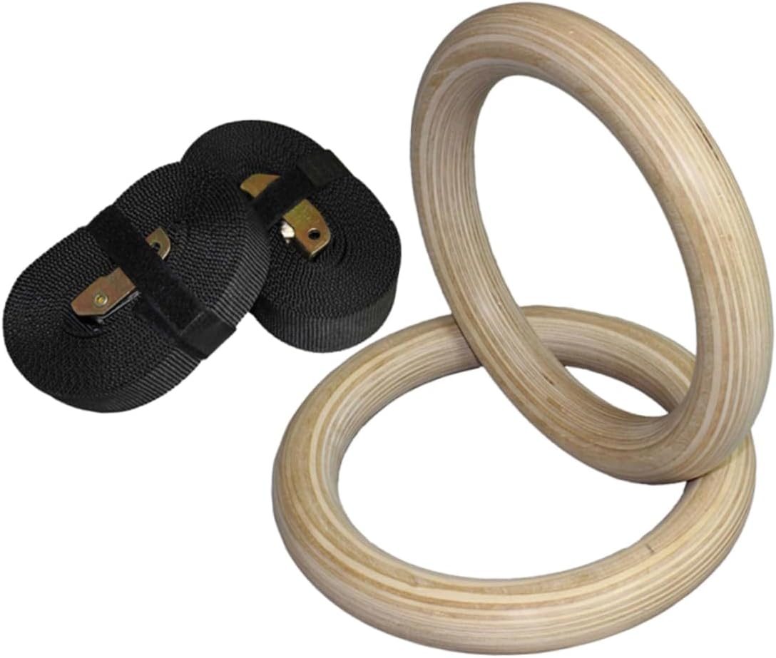 Wood Gymnastic Rings with Adjustable Straps Versatile Fitness Rings for Strength Training Gym Outdoors Durable Birch Wood with Straps
