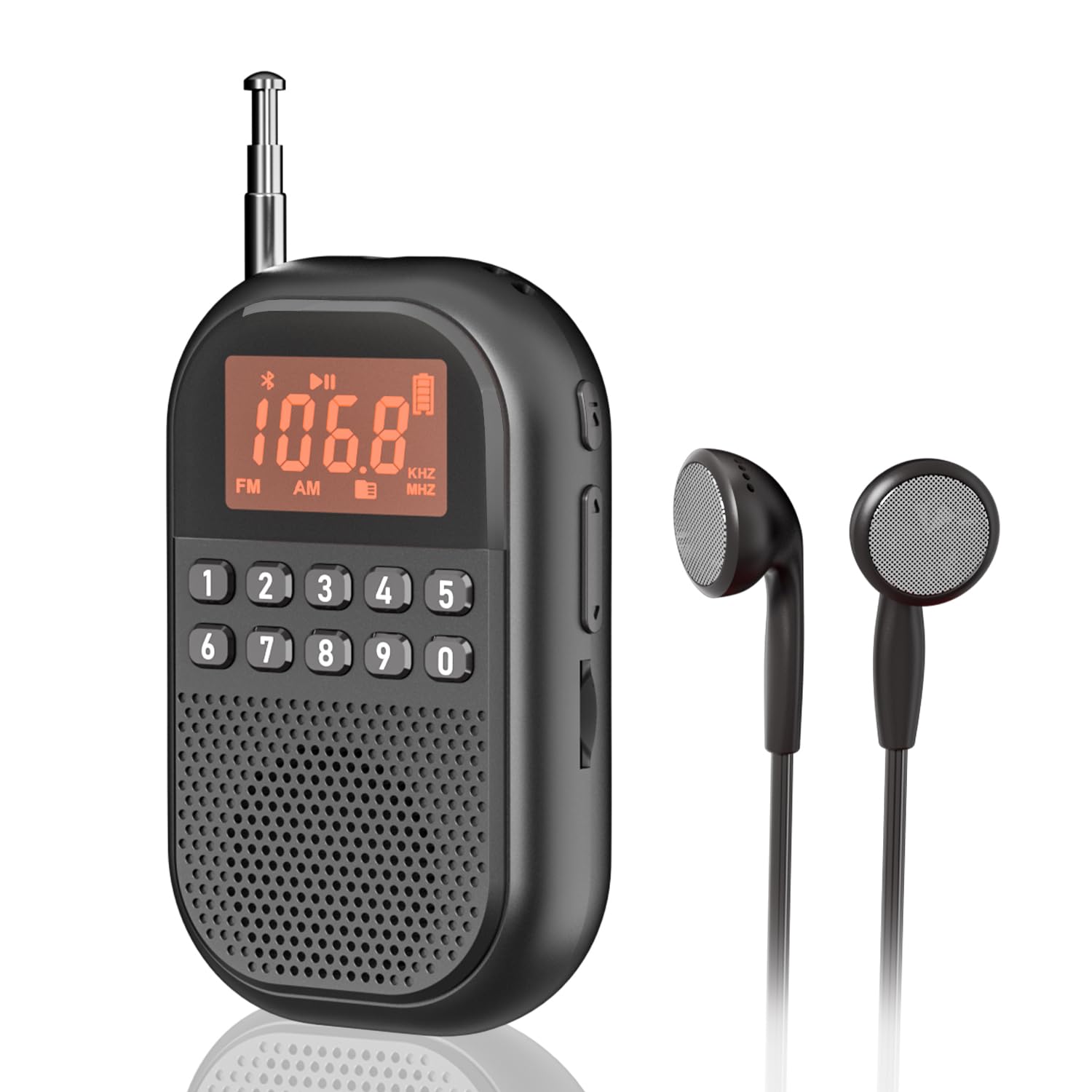 Radio Portátil Am/FM de Bolsillo Recargable, Soporta Conexión Bluetooth, Radio Mini con Antena Telescópica, Altavoz Grande, Auricular Estéreo y Temporizador de Sueño para Personas Mayores