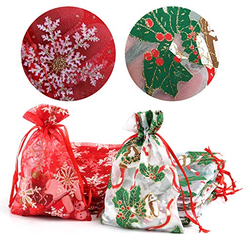 Naler Christmas Organza Jewelry Candy Drawstring Gift Bags New Year Holiday Design, 20 Packs #TOP3