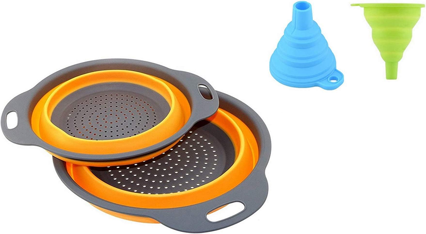 Ruesious 2 Pack Collapsible Colanders Set, Food-Grade Silicone kitchen Strainer Space-Saver Folding Strainer Colander, Dishwasher-Safe
