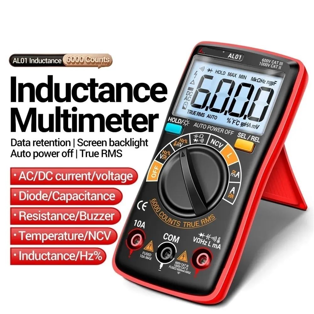 AL01 indukcyjności multimetr cyfrowy 6000 Count True-RMS AC/miernik napięcia DC tester prądu profesjonalne narzędzia dla elektryków(AL01 red)