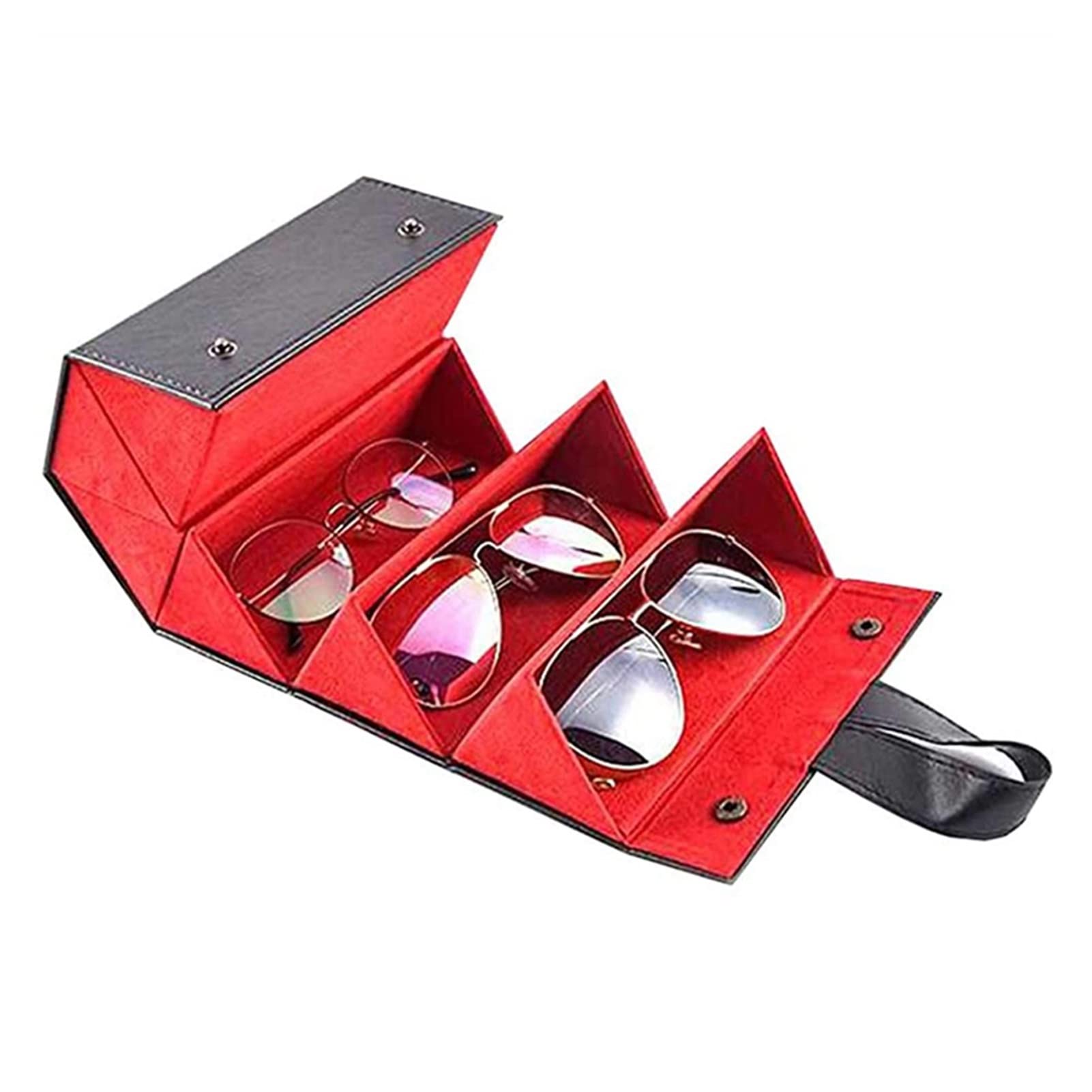Stojak na okulary 6 przegródek PU składane skórzane pudełko do przechowywania okularów przeciwsłonecznych okulary podróżne organizer etui wiele wiszących pojemników ekspozycyjnych na okulary