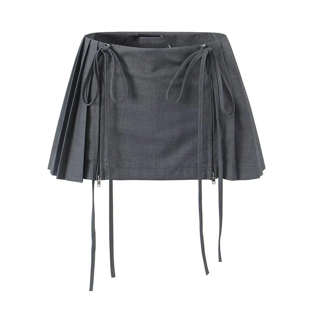 Falda Corta De Mujer - Minifalda De Corte A con Diseño De Cordones para Mujer, Media Falda De Cintura Alta, Estilo Spice Girl, Diseño De Telas Combinadas con Plisados, Verano