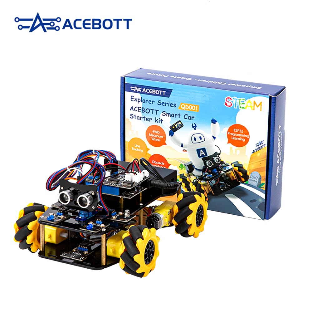 ACEBOTT STEM Roboterauto-Starterkit, Mecanum-Radkamera mit ESP32-Controller-Board | Unterstützt Arduino-, ACECode- und Python-Programmierung | Für Mint-Bildung zu Hause und in der Grundschule