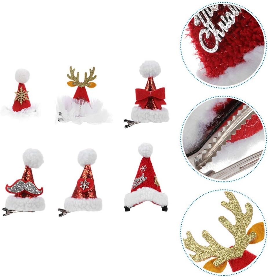 FRCOLOR Mini Christmas Hat Hair Clip,Plush Hairpin Pom Pom Hair Clips Sequin Barrette Glitter Bobby Pins Christmas Accessories for Kids,Girls,6pcs(Mixed Color) - Image 5