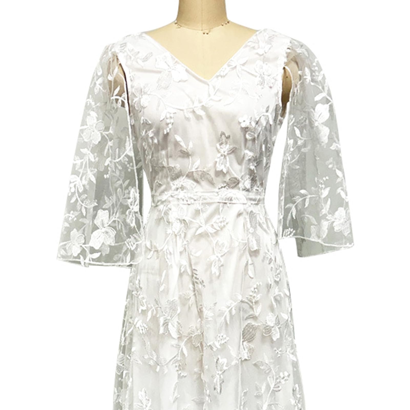 Abito da sposa con maniche svasate in pizzo, scollo a V profondo aperto sul retro Boho abito da ballo da sposa abito da spiaggia