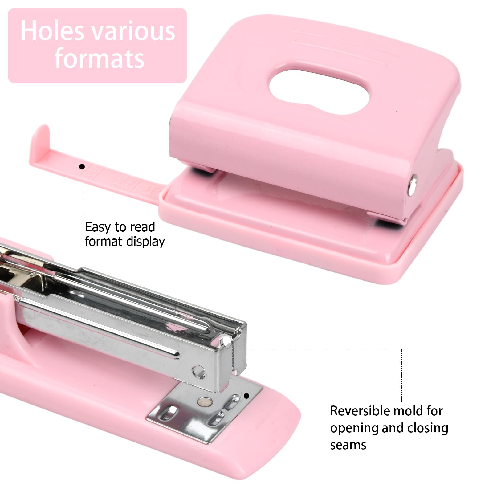 Cozlly Pink Hole Punch and Mini Stapler Set: Ergonomic Table Stapler for Office Study, Home - Image 3