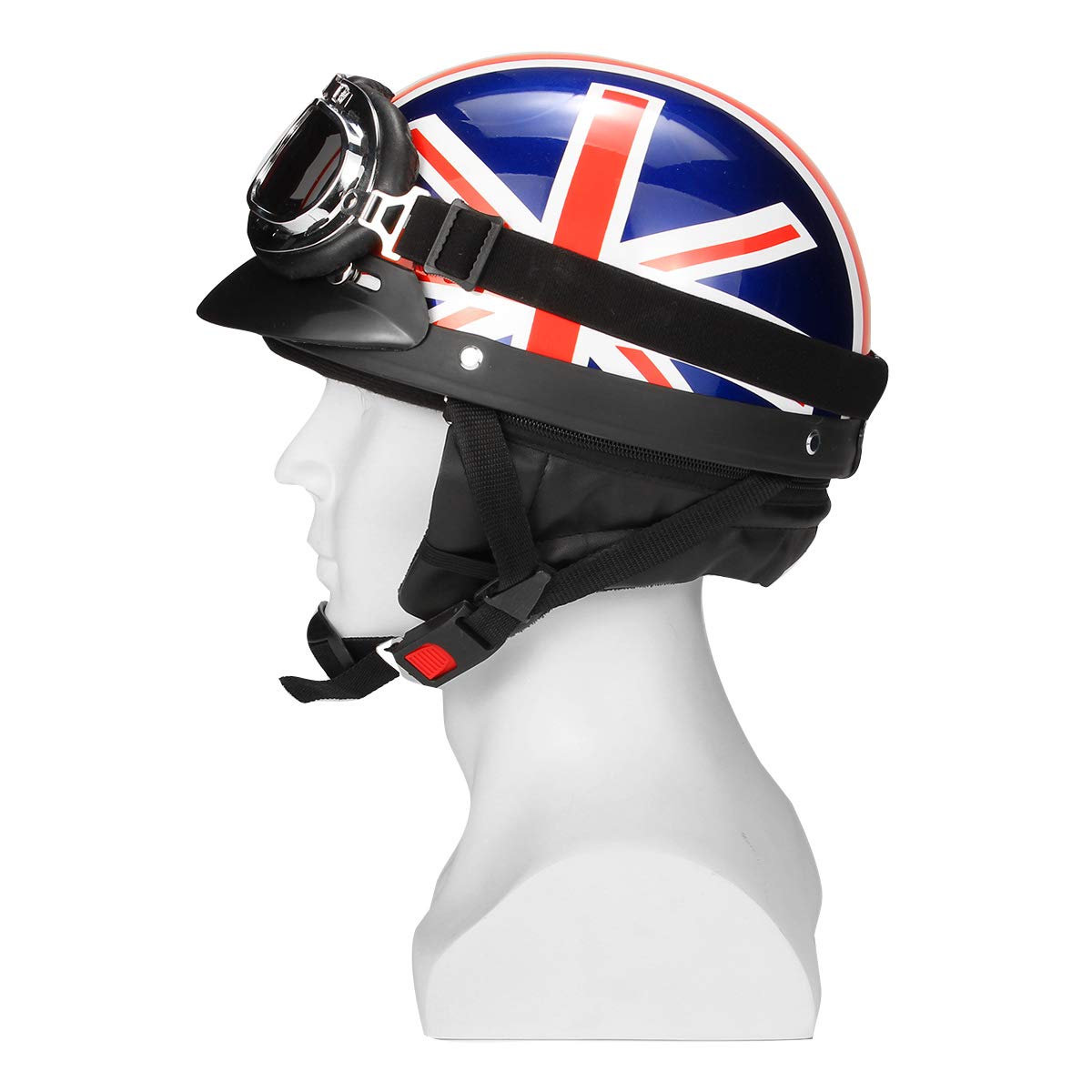 NICOLIE Retro Uk Flag Motorcycle Half Face Helmet Biker Scooter With Sun Visor Uv Goggles Cafe Racer Automotive
