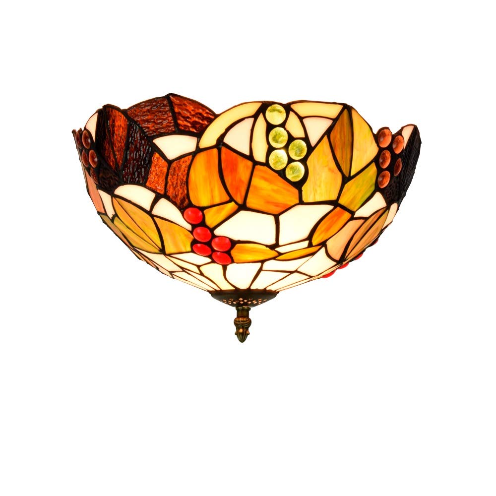 LYMSXAZOU Stained Glass Ceiling Lighting 30CM Bathroom Glazed Retro Grape Light American Rural Restaurant Bedroom Aisle Corridor lamp