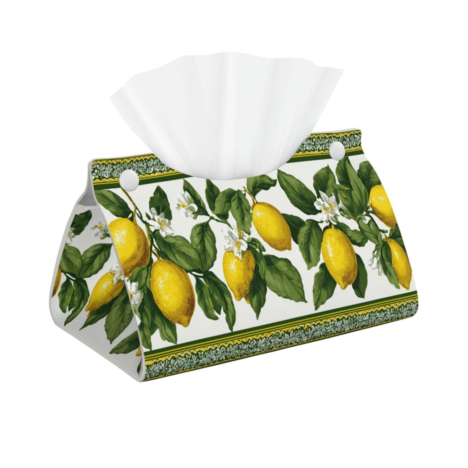 Lemons and Leaves Watercolor Tissue Box Cover Rectangle Pu Leather Tissue Box Holder for Car Bathroom Bedroom Desk Tabletop Decor