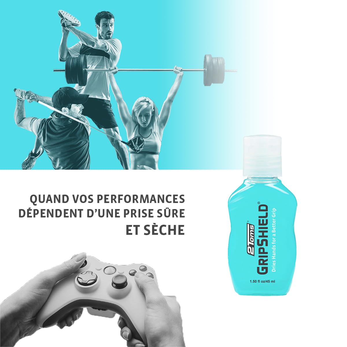 2Toms GripShield Lotion Anti-Transpiration 45 ml – Meilleure Grip pour Sports, Transparent pour Mains Athlètes
