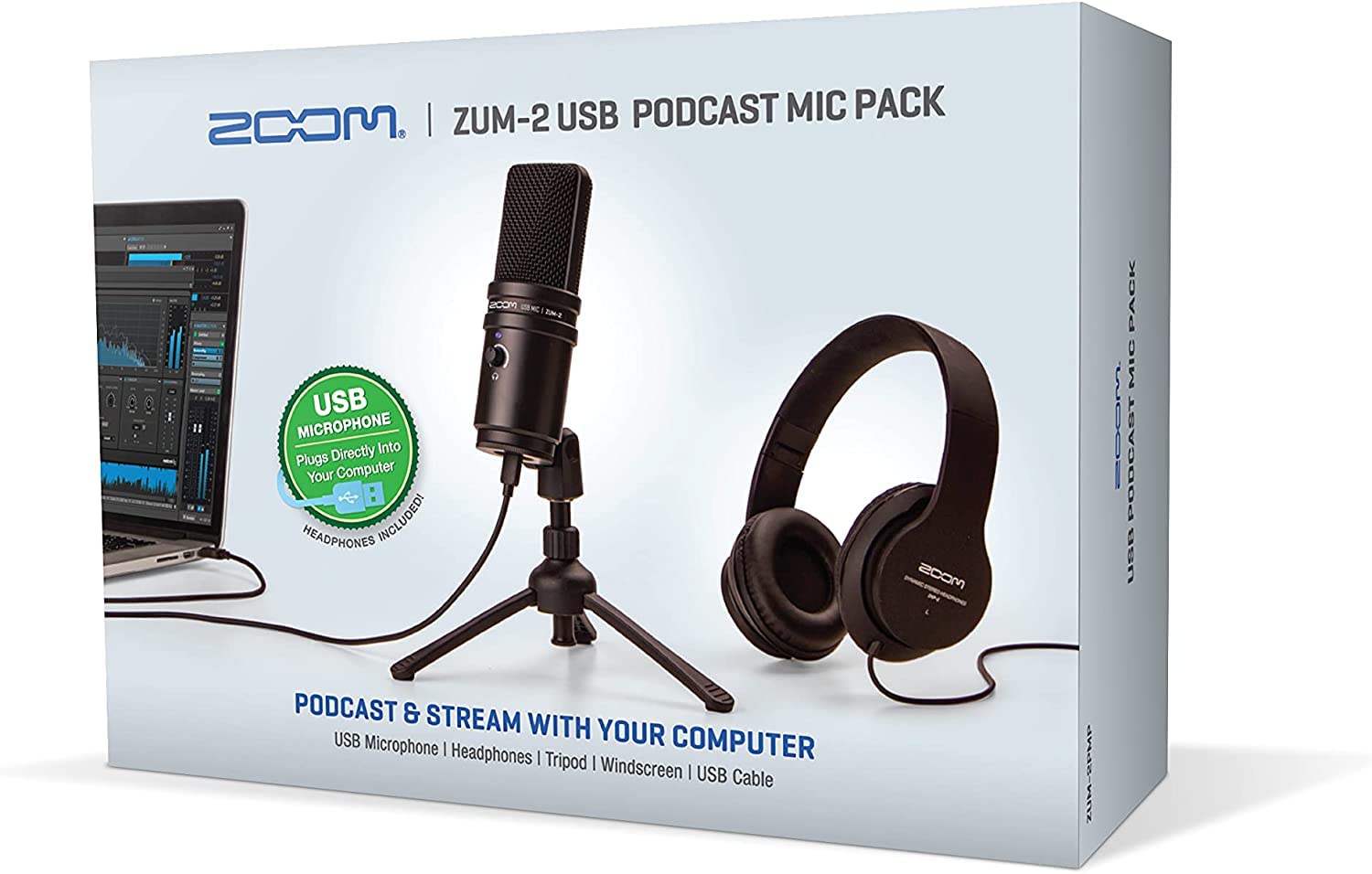 Zoom ZUM-2 Podcast Mic Pack Podcast USB Microphone Headphones Tripod Windscreen USB Cable For Recording and streaming Podcasts-image-35