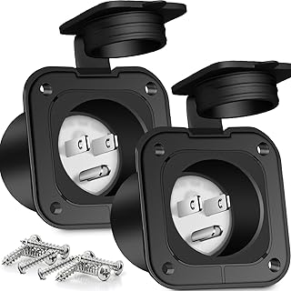 RVXHUA 15 Amp Flanged Inlet 2 Packs | Waterproof RV Shore Power Flanged Receptacle | NEMA 5-15 2 Pole 3-Wire AC Port Plug | 125V Recessed Male Outlet Generator Receptacle for RV Shed Marine Boat