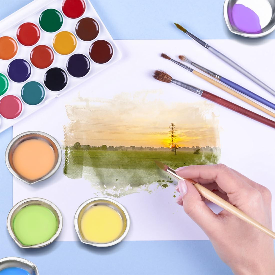 Cuencos para Mezclar Pintura de Acero Inoxidable 12 Piezas-Paleta Pintura-Paleta Pintura Acrílica-Paleta Humeda-se Utiliza para Sujetar Pintura y Mezclar Colores，2 Estilos