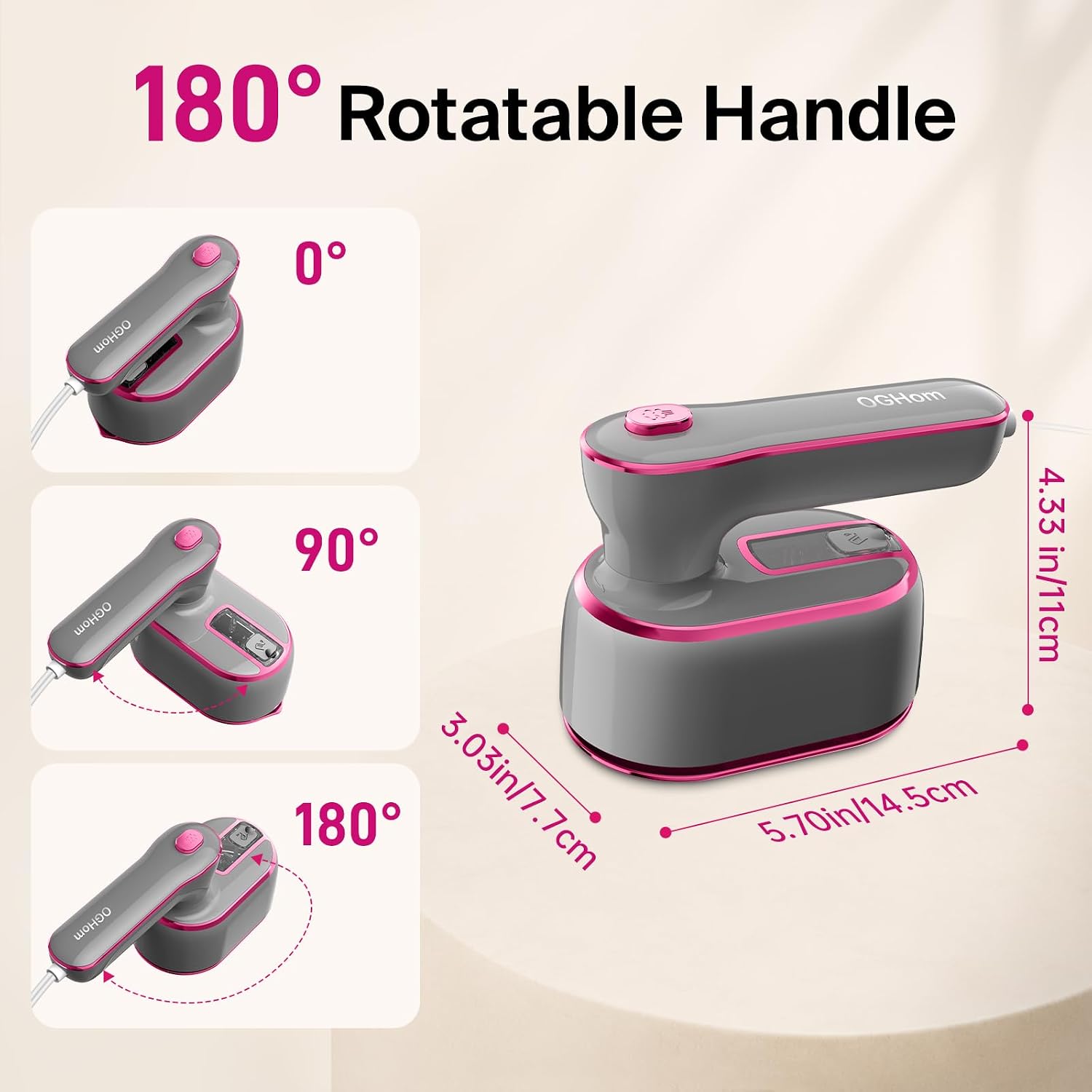 Steamer for Clothes, 2-in-1 Handheld Clothes Steamer with Dry & Steam Ironing, 180° Rotatable Handle, 20s Fast Heat-Up, 970W Portable Travel Steamer for Clothes, Compact for Home & Travel