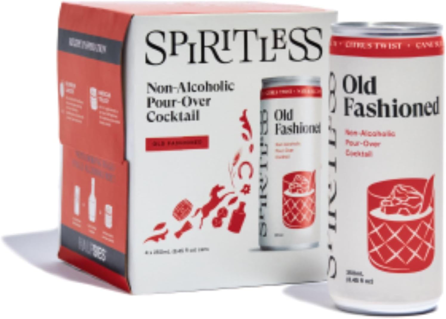 SPIRITLESS Old Fashioned, Non-Alcoholic Pour-Over Cans, Ready to Drink Mocktail & Cocktail Mixer, Vegan, 45 Calories, 8.45 Fl Oz Cans (4 Pack)