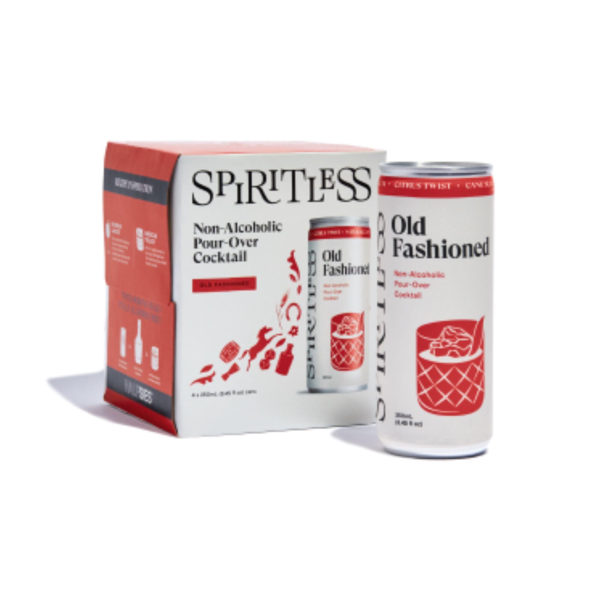 SPIRITLESS Old Fashioned, Non-Alcoholic Pour-Over Cans, Ready to Drink Mocktail & Cocktail Mixer, Vegan, 45 Calories, 8.45 Fl Oz Cans (4 Pack)