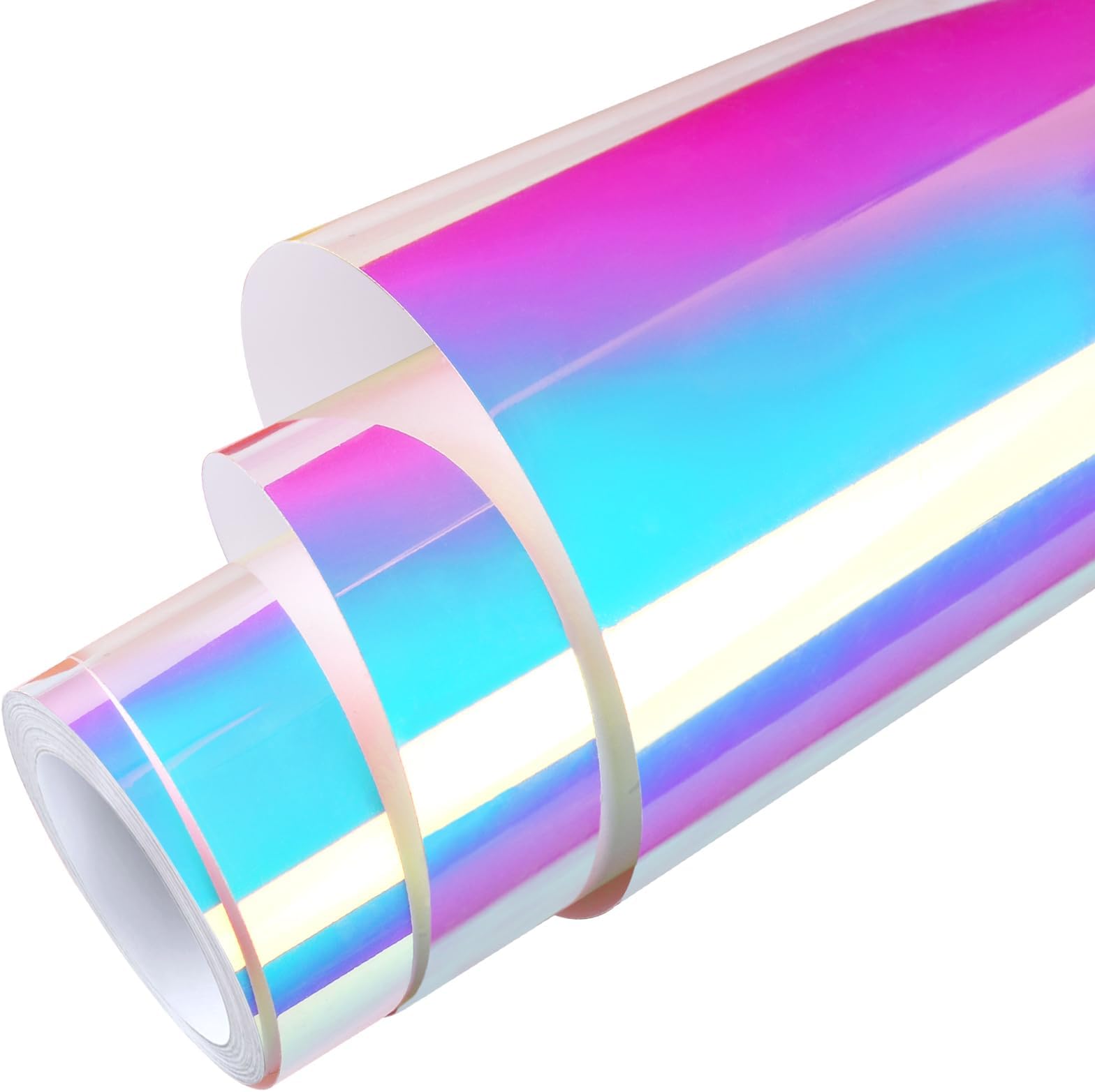 Holographic Permanent Vinyl,12" x8ft Iridescent Vinyl Opal White,Color Shift Chrome Adhesive Vinyl Easy to Peel and Transfer for Crafts,Lettering