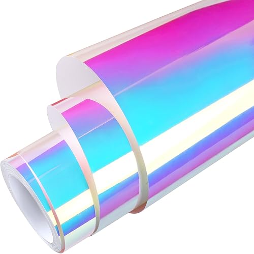 WRAPXPERT Vinilo holográfico permanente, 12 pulgadas x 8 pies, vinilo iridiscente blanco ópalo, vinilo adhesivo cromado que cambia de color, fácil