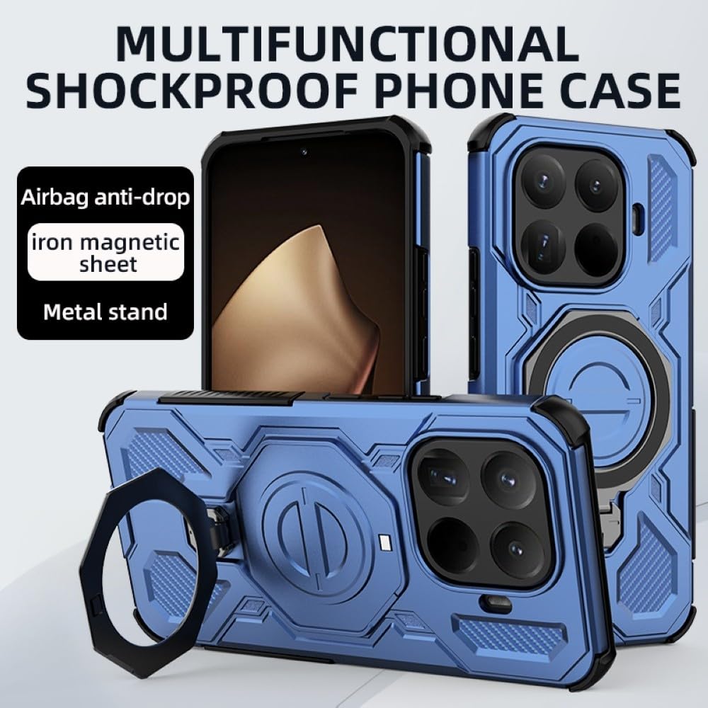Generic Custodia compatibile con Xiaomi Redmi 14C 4G (Colore: Blu scuro) Anello pieghevole Stand Hard Back Custodia posteriore in silicone rigido