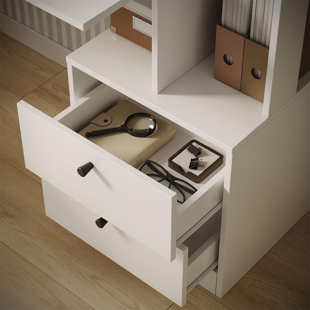 Vicco Escritorio Denton, Blanco, 136 x 55 cm | con compartimentos abiertos para organizar material de trabajo