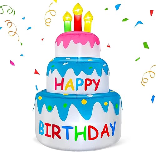 Miniatura 9 de Decoración inflable de Halloween de 6 pies para tartas de cumpleaños al aire libre, decoración de fiesta de cumpleaños con velas, 6 luces LED para