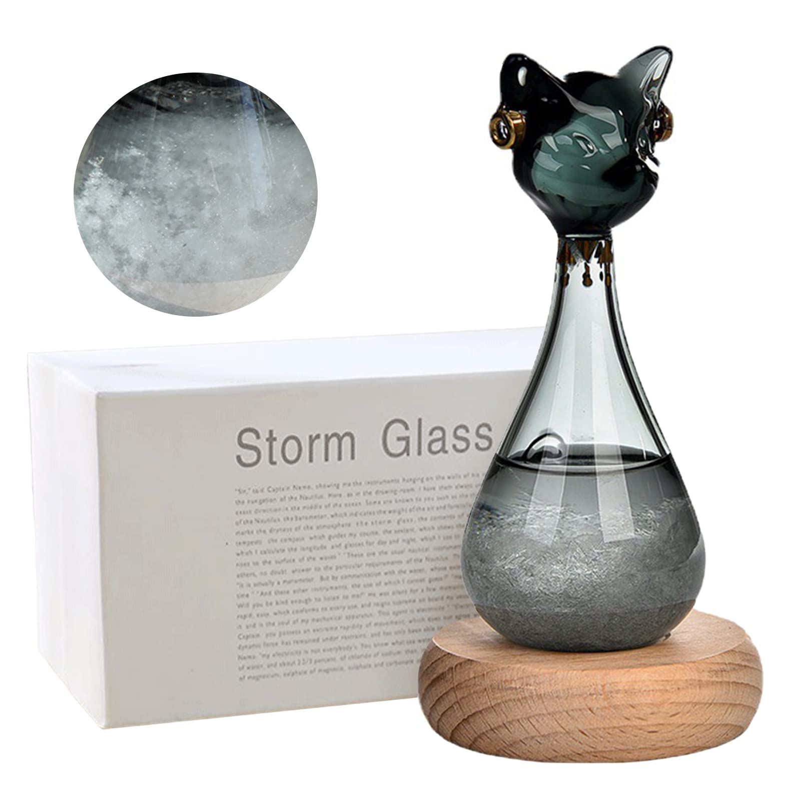 Stazione meteo tempesta, bottiglia previsioni meteo a forma di gatto, meteo barometro in vetro con base in legno, vetro tempesta, regalo originale per compleanni da donna (gatto nero)