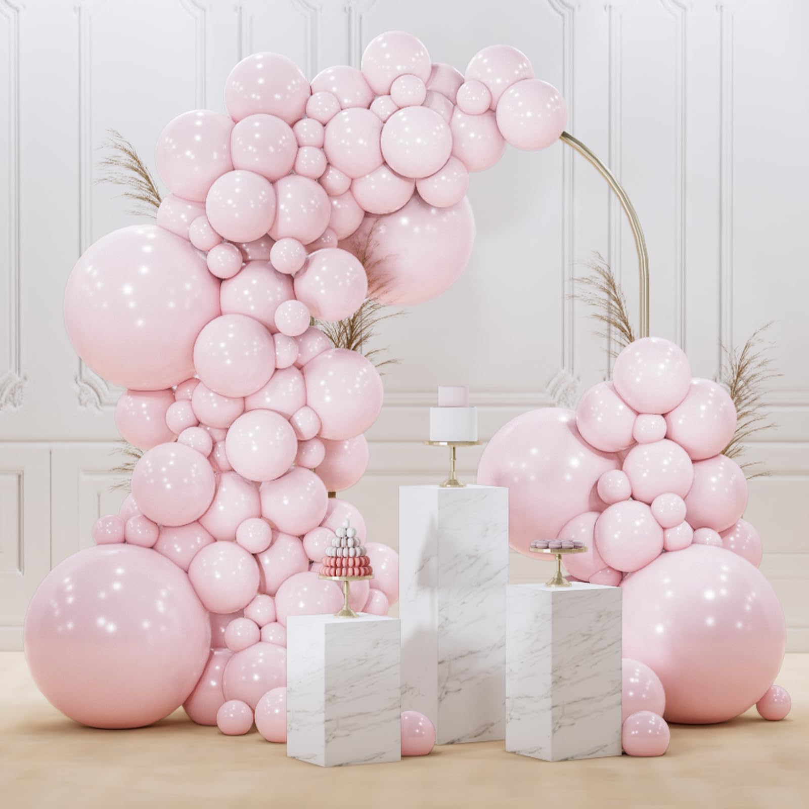 PartyWoo Pale Pink Balloons 140pcs Different Sizes of 18 12 10 5 Inch Light Pastel Baby Pink Balloon Arch Kit for Engagement Bachelorette Baby Shower