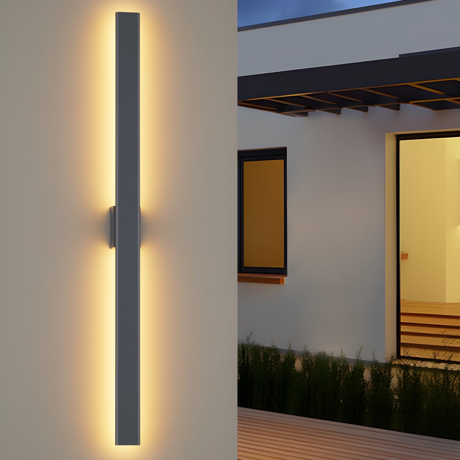 Klighten Wandleuchte Aussen 120CM/35W Wasserdicht IP65 Aluminium Außenwandleuchten 3000K 4000K 6000K, Lange Villa Aussenlampe für Villa, Garten, Terrasse, Balkon, Patio (Anthrazit)