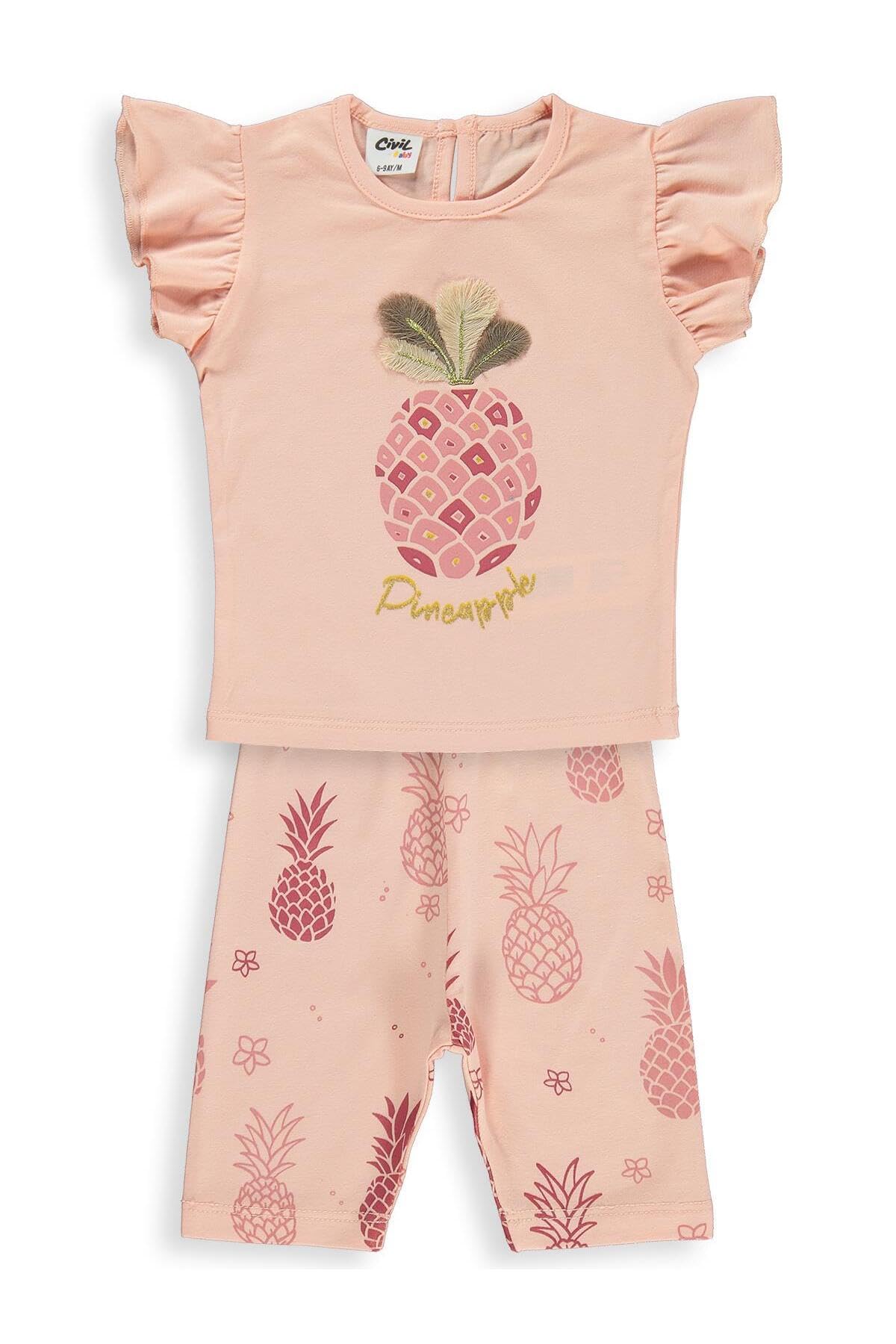 Civil Baby Ananas Baskılı Kız Bebek Takımı, Somon, 18-24 Ay