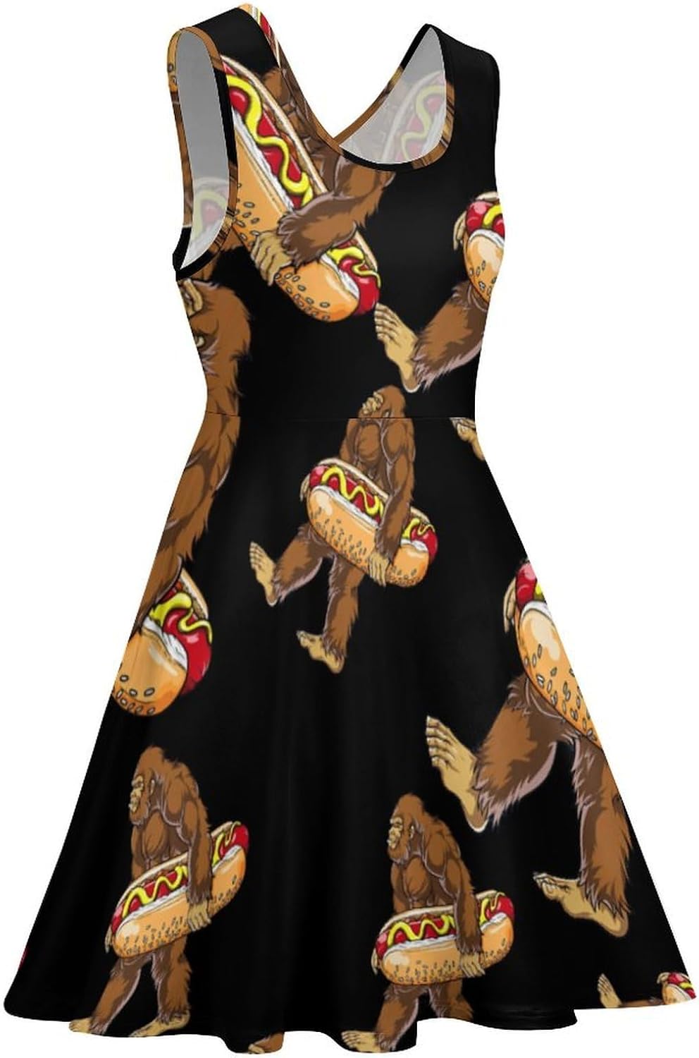 Bigfoot Carrying Hotdog Summer Dresses for Women Sleeveless Beach Sundress Swing Mini Tank Dress 5X-Large