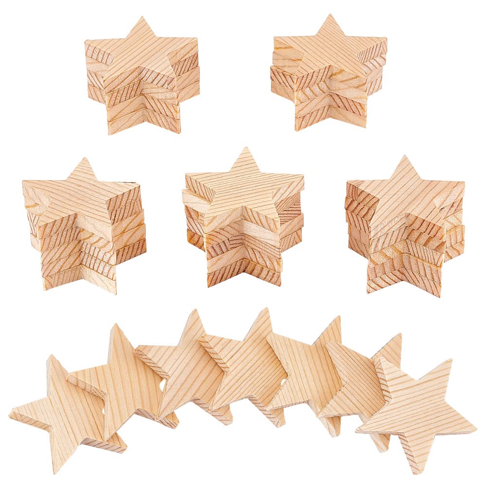PATIKIL 25mm Wooden Stars, 200 Pack Unfinished Wood Stars Blank...