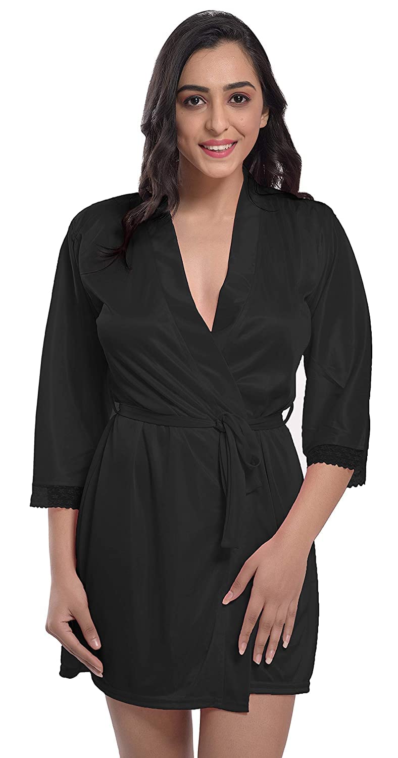 Nuisette en satin pour femme Noir Taille unique