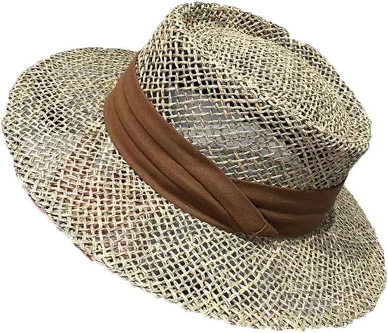 Women Beach Sunshade Wide Brim Fedora Hats Casual Patchwork Hollow Out Fedora Straw Hats