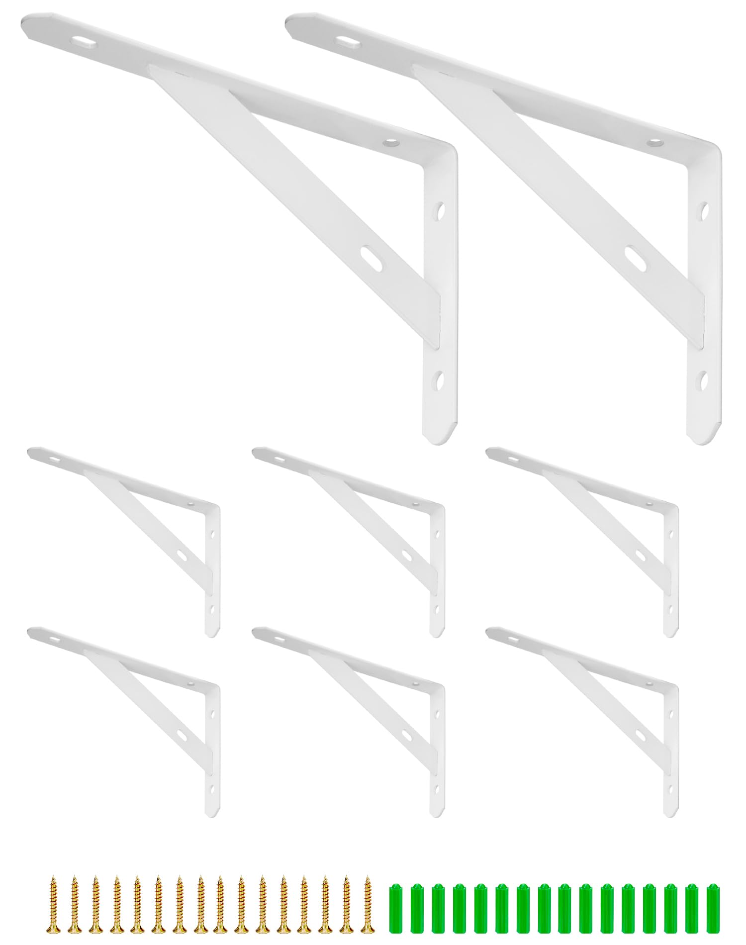 QWORK® 8 Pcs Shelf Brackets, Triangle Shelving Brackets, Wall Bracket for Shelf with Screw Accessories, 150 * 95 * 16mm, White