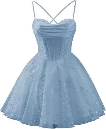 Lace Tulle Homecoming Dresses for Teens 2026 Sparkly Spaghetti Strap Corset Short Puffy Prom Quinceanera Dressess