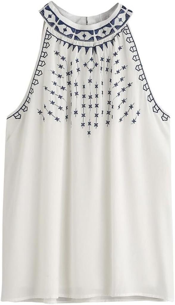 1231 Women's T-shirt, Manadlian Fashion Women Summer Embroidered Tank Tops Sleeveless Casual Blouse T-Shirt