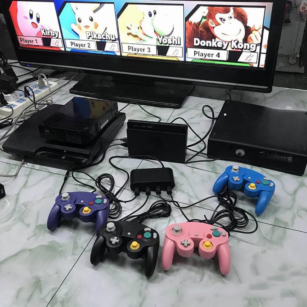 Jerilla Adattatore NGC per Controller GameCube, Convertitore Supporto 4 Controller GC Gamepad Compatibile con Nintendo Wii U/Switch Console/PC